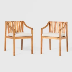 Saracina Home 2pk Mid-Century Modern Slatted Outdoor Acacia Arm Chairs With Cushions 13 Saracina Home 2pk Mid-Century Modern Slatted Outdoor Acacia Arm Chairs With Cushions -Sunnydaze Decor Store GUEST 0016f698 7c55 460b bf1f 8be1b164e811