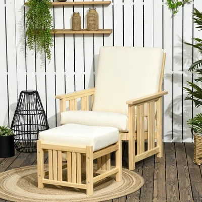 Outsunny Patio Furniture Set, Wood Outdoor Patio Chair With Ottoman, 2 Piece Cushioned Outdoor Lounge Chair, Sofa Chair With Footrest, Beige 3 Outsunny Patio Furniture Set, Wood Outdoor Patio Chair With Ottoman, 2 Piece Cushioned Outdoor Lounge Chair, Sofa Chair With Footrest, Beige