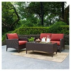 Kiawah 3 Piece Outdoor Wicker Seating Set Sangria - Crosley -Sunnydaze Decor Store GUEST 030a2751 d683 4874 896f a0f6ab557553