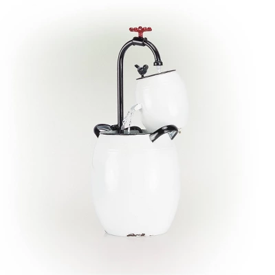 19" Barrels And Facet Tabletop Fountain White - Alpine Corporation 4 19" Barrels And Facet Tabletop Fountain White - Alpine Corporation - Image 2