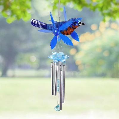 24" Metal Bird Spinning Wings Wind Chime Blue - Exhart 3 24" Metal Bird Spinning Wings Wind Chime Blue - Exhart