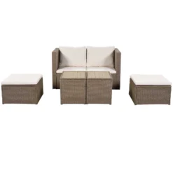 Outdoor Patio 6-Piece PE Wicker Sectional Sofa With 2 Coffee Tables, Brown Wicker + Beige Cushions - ModernLuxe -Sunnydaze Decor Store GUEST 03ad4624 a7a1 477b a349 99686a772ddb
