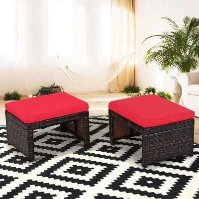 Costway 2PCS Patio Rattan Ottoman Cushioned Seat Foot Rest Furniture TurquoiseRedWhite 12 Costway 2PCS Patio Rattan Ottoman Cushioned Seat Foot Rest Furniture TurquoiseRedWhite - Image 10