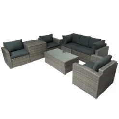7pc Wicker Patio Seating Set With Cushions & Storage Box - Gray - GODEER 31 7pc Wicker Patio Seating Set With Cushions & Storage Box - Gray - GODEER -Sunnydaze Decor Store GUEST 041714f9 6ef3 4c0e ae28 a34088ee5922