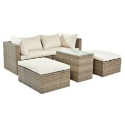 5pc Wicker Patio Seating Set With Cushions - Brown/Beige - GODEER -Sunnydaze Decor Store GUEST 04af27d1 9f3c 4796 9f75 45352a22255f