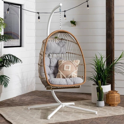 Toluca Hanging Outdoor Boho Egg Chair With Cushion - Saracina Home 3 Toluca Hanging Outdoor Boho Egg Chair With Cushion - Saracina Home