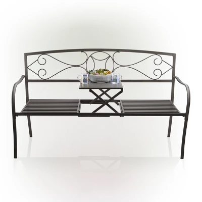 Metal Garden Bench With Retractable Table Black - Alpine Corporation 6 Metal Garden Bench With Retractable Table Black - Alpine Corporation - Image 4