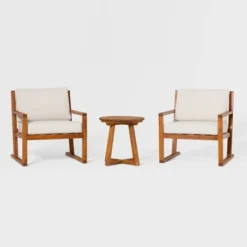 Saracina Home 3pc Modern Slat-Back Acacia Outdoor Conversation Set With Cushions -Sunnydaze Decor Store GUEST 051bd24b e509 42d0 a30a 0bac2d263977