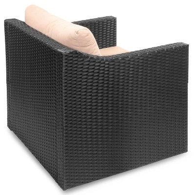 Barton 3 Pieces Outdoor Seating Group Patio Set With Cushion Seat Table, Black/Beige 6 Barton 3 Pieces Outdoor Seating Group Patio Set With Cushion Seat Table, Black/Beige - Image 4