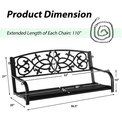 Costway 2-Person Metal Outdoor Porch Swing Hanging Patio Bench 485 Lbs Capacity BlackBrown 4 Costway 2-Person Metal Outdoor Porch Swing Hanging Patio Bench 485 Lbs Capacity BlackBrown - Image 2