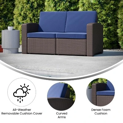 Flash Furniture Seneca Faux Rattan Loveseat With All-Weather Cushions 6 Flash Furniture Seneca Faux Rattan Loveseat With All-Weather Cushions - Image 4