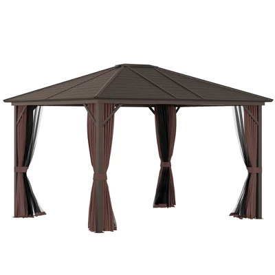 Outsunny 10' X12' Hardtop Gazebo With Aluminum Frame, Permanent Metal Roof Gazebo Canopy With 2 Hooks, Curtains And Netting For Garden 10 Outsunny 10' X12' Hardtop Gazebo With Aluminum Frame, Permanent Metal Roof Gazebo Canopy With 2 Hooks, Curtains And Netting For Garden - Image 8