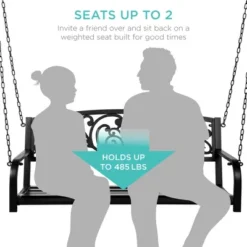 Best Choice Products 2-Person Metal Outdoor Porch Swing, Hanging Steel Patio Bench W/ Floral Accent - Black -Sunnydaze Decor Store GUEST 0841b385 0c92 4ec9 9d58 48aed68b344b