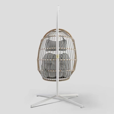 Toluca Hanging Outdoor Boho Egg Chair With Cushion - Saracina Home 4 Toluca Hanging Outdoor Boho Egg Chair With Cushion - Saracina Home - Image 2