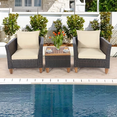 Costway 3PCS Patio Wicker Rattan Sofa Set Furniture Outdoor Acacia Wood Conversation 12 Costway 3PCS Patio Wicker Rattan Sofa Set Furniture Outdoor Acacia Wood Conversation - Image 10