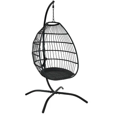 Sunnydaze Decor Sunnydaze Outdoor Resin Wicker Patio Delaney Hanging Basket Egg Chair With Cushions, Headrest, And Steel Stand Set - Gray - 3pc 8 Sunnydaze Decor Sunnydaze Outdoor Resin Wicker Patio Delaney Hanging Basket Egg Chair With Cushions, Headrest, And Steel Stand Set - Gray - 3pc - Image 6