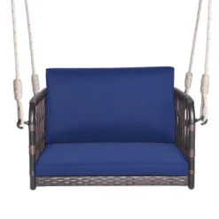 Costway Porch Swing Chair Rattan Woven Hanging Bench Seat With Cushions Hooks Balcony Navy -Sunnydaze Decor Store GUEST 0a744694 4619 4cda 996a 98a09e049b99