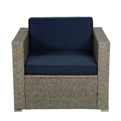 6pc Outdoor Rattan Wicker Set With Sectional, Chairs, Accent Table & Ottoman - Gray/Navy - GODEER -Sunnydaze Decor Store GUEST 0b2cff76 9d9e 4c2a beeb 23fd6f19fea1