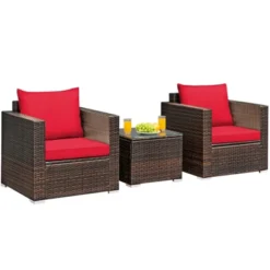 Costway 3PCS Patio Rattan Furniture Set Conversation Sofa Cushioned TurquoiseRed -Sunnydaze Decor Store GUEST 0ba0966b 7fcb 4eff 97ac a913c33360ed
