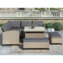 6pc Wicker Patio Set With Benches - Brown/Gray - GODEER 21 6pc Wicker Patio Set With Benches - Brown/Gray - GODEER -Sunnydaze Decor Store GUEST 0ba53fd8 efdd 4623 85f8 bac8a0441e8e
