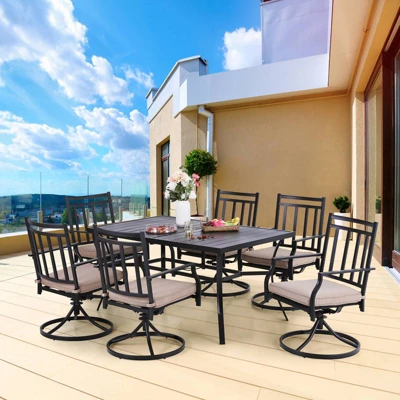7pc Patio Dining Set With Rectangle Table With 2.6" Umbrella Hole & 360 Swivel Cushioned Arm Chairs - Captiva Designs 3 7pc Patio Dining Set With Rectangle Table With 2.6" Umbrella Hole & 360 Swivel Cushioned Arm Chairs - Captiva Designs