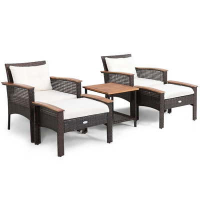 Costway 5PCS Patio Rattan Furniture Set Acacia Wood Table Armrest Cushion Yard 11 Costway 5PCS Patio Rattan Furniture Set Acacia Wood Table Armrest Cushion Yard - Image 9