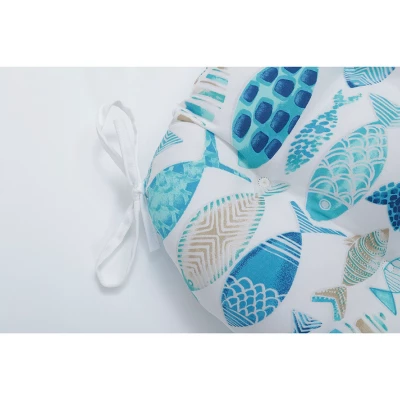 Set Of 2 Outdoor/Indoor Deluxe Tufted Chair Pads Hooked Seaside Blue - Pillow Perfect 4 Set Of 2 Outdoor/Indoor Deluxe Tufted Chair Pads Hooked Seaside Blue - Pillow Perfect - Image 2