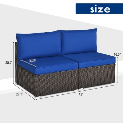 Costway 2PCS Patio Rattan Armless Sofa Sectional Furniture 4 Costway 2PCS Patio Rattan Armless Sofa Sectional Furniture - Image 2