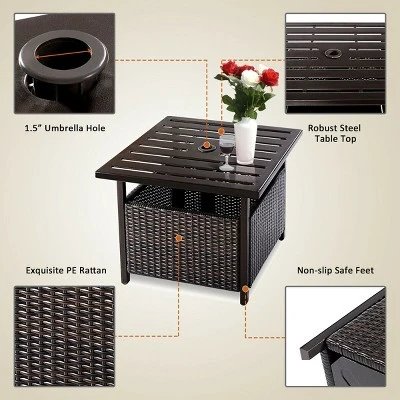 Costway Brown Rattan Wicker Steel Side Table Outdoor Furniture Deck Garden Patio Pool 8 Costway Brown Rattan Wicker Steel Side Table Outdoor Furniture Deck Garden Patio Pool - Image 6