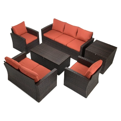 6pc Wicker Outdoor Conversation Set - Orange - EDYO LIVING 4 6pc Wicker Outdoor Conversation Set - Orange - EDYO LIVING - Image 2