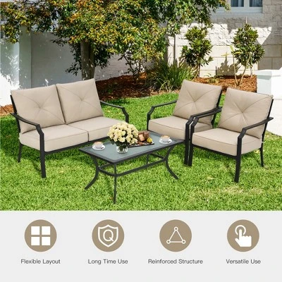 Costway 4 PCS Patio Furniture Set Cushion Sofa Loveseat Sectional Garden Deck Poolside 6 Costway 4 PCS Patio Furniture Set Cushion Sofa Loveseat Sectional Garden Deck Poolside - Image 4