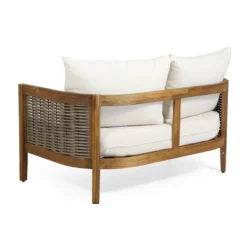 Burchett Outdoor Acacia Wood 4 Seater Chat Set With Cushions - Teak/Brown/Beige - Christopher Knight Home -Sunnydaze Decor Store GUEST 0e059835 9b90 4829 a871 a4d913e82a97