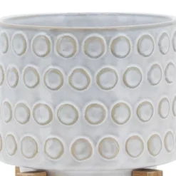 Sagebrook Home 5" Wide Circle Pattern Round Ceramic Planter Pot With Wood Stand -Sunnydaze Decor Store GUEST 0f56fccf 522e 4b0d 800c 7e20c53d7e27