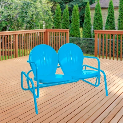 Northlight 2-Person Outdoor Retro Metal Tulip Double Glider Patio Chair, Turquoise Blue 3 Northlight 2-Person Outdoor Retro Metal Tulip Double Glider Patio Chair, Turquoise Blue