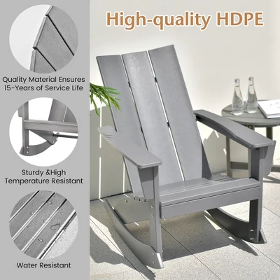 Costway Patio Adirondack Rocking Chair All Weather HDPE Porch Rocker 330lbs Grey Outdoor 8 Costway Patio Adirondack Rocking Chair All Weather HDPE Porch Rocker 330lbs Grey Outdoor - Image 6