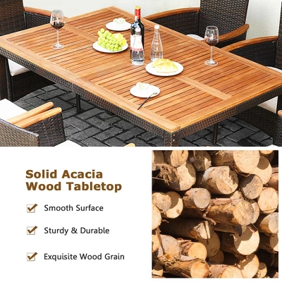 Costway 7PCS Patio Rattan Dining Set Armrest Cushioned Chair Wooden Tabletop 8 Costway 7PCS Patio Rattan Dining Set Armrest Cushioned Chair Wooden Tabletop - Image 6