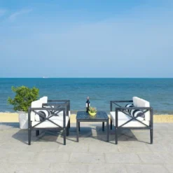 Nunzio 4pc Living Set With Accent Pillows - Black/Beige - Safavieh -Sunnydaze Decor Store GUEST 11c5a904 f861 4c26 bd82 c98e0422763e