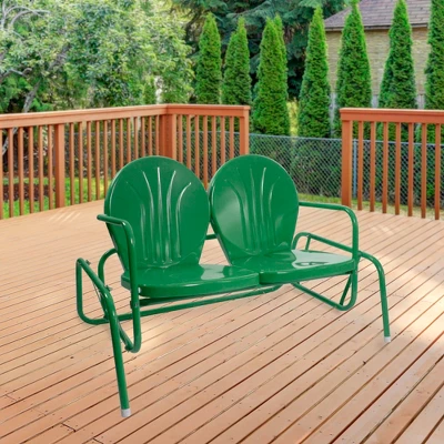 Northlight 2-Person Outdoor Retro Tulip Metal Patio Double Glider Chair, Green 3 Northlight 2-Person Outdoor Retro Tulip Metal Patio Double Glider Chair, Green