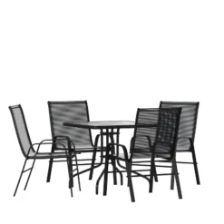 Emma And Oliver Five Piece Patio Dining Set - Square Table With Powder Coated Frame And Tempered Glass Top & 4 Flex Comfort Stack Chairs -Sunnydaze Decor Store GUEST 12c60813 2cc7 4592 a646 8831e39316c8