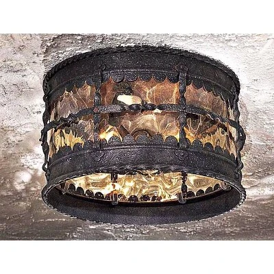 Minka Lavery Industrial Outdoor Ceiling Light Fixture Spanish Iron Damp Rated 7" Champagne Hammered Glass For Post Exterior Barn 4 Minka Lavery Industrial Outdoor Ceiling Light Fixture Spanish Iron Damp Rated 7" Champagne Hammered Glass For Post Exterior Barn - Image 2