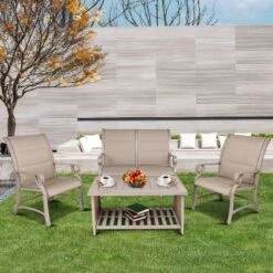 Aluminum Bench Chair With Streamlined Armrests For 2 Persons - Natural - WELLFOR -Sunnydaze Decor Store GUEST 12e3cee3 c06a 4b43 9831 d92b2dfe84f0