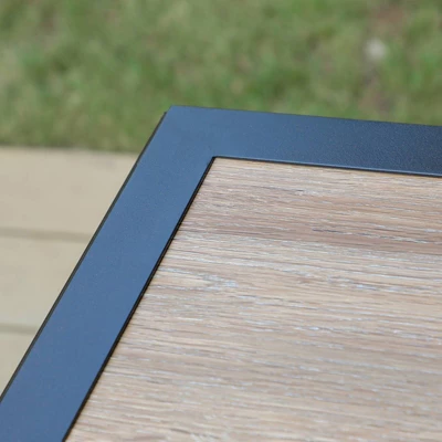 7pc Outdoor Dining Set With Swivel Chairs With Cushions & Faux Wood Table With Umbrella Hole - Captiva Designs 6 7pc Outdoor Dining Set With Swivel Chairs With Cushions & Faux Wood Table With Umbrella Hole - Captiva Designs - Image 4