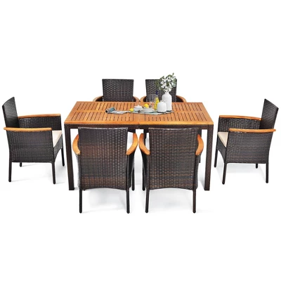 Costway 7PCS Patio Rattan Dining Set Armrest Cushioned Chair Wooden Tabletop 11 Costway 7PCS Patio Rattan Dining Set Armrest Cushioned Chair Wooden Tabletop - Image 9