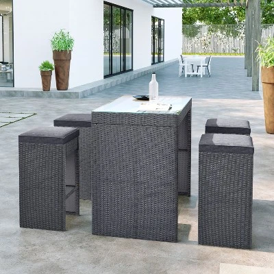 5-piece Patio Rattan Bar Dining Table Set With 4 Stools-ModernLuxe 15 5-piece Patio Rattan Bar Dining Table Set With 4 Stools-ModernLuxe - Image 13