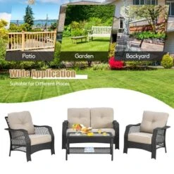 Costway 4PCS Patio Wicker Furniture Set Loveseat Sofa Coffee Table W/ Cushion 15 Costway 4PCS Patio Wicker Furniture Set Loveseat Sofa Coffee Table W/ Cushion -Sunnydaze Decor Store GUEST 159891f9 860c 469e 9e56 233f4949b078