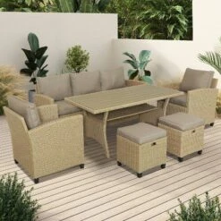 6pc Outdoor Rattan Wicker Set With Chairs, Ottomans & Table - Brown - WELLFOR -Sunnydaze Decor Store GUEST 16095bc7 9677 461e 888a b476d5421f1b