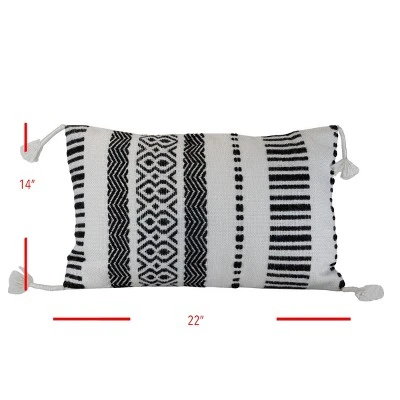 Black Striped Hand Woven 14x22" Outdoor Decorative Throw Pillow With Hand Tied Tassels - Foreside Home & Garden 5 Black Striped Hand Woven 14x22" Outdoor Decorative Throw Pillow With Hand Tied Tassels - Foreside Home & Garden - Image 3
