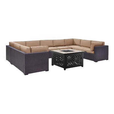 Biscayne 6pc Outdoor Wicker Sectional Set With Fire Table - Mocha - Crosley 4 Biscayne 6pc Outdoor Wicker Sectional Set With Fire Table - Mocha - Crosley - Image 2