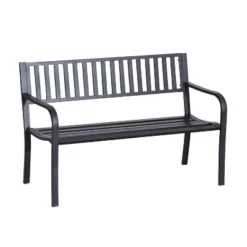 Outsunny 50" Garden Park Bench, Slatted Steel Outdoor Decorative Loveseat For Patio Lawn -Sunnydaze Decor Store GUEST 1852d10c 94fc 4c53 a222 c5ed9295504a
