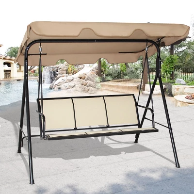 Costway 3 Person Outdoor Patio Swing Canopy Awning Yard Furniture Hammock Steel Beige 4 Costway 3 Person Outdoor Patio Swing Canopy Awning Yard Furniture Hammock Steel Beige - Image 2